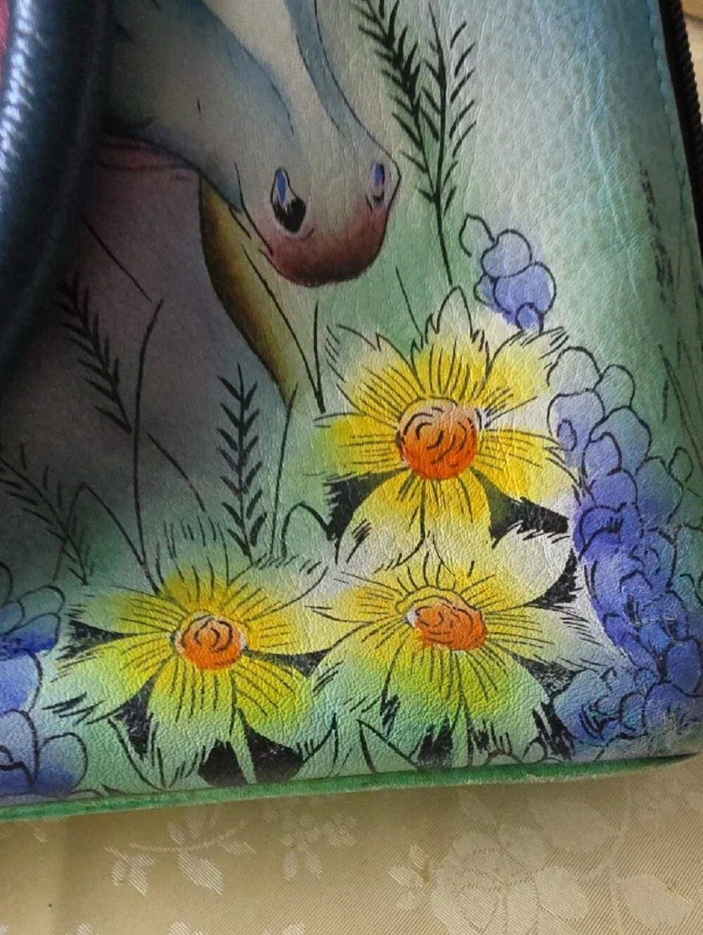 Colorful Horse Art Laptop Sleeve - Green.nwot Single Leather Handle